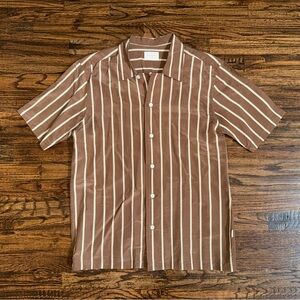 Aime Léon Dore SS22 Brown/Cream Striped Button-Up S/S Shirt Size Medium